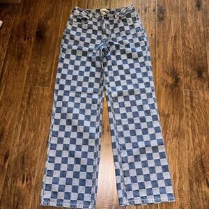 🔥🔥SOLD🔥🔥Forever 21 Checkered Wide Leg Straight Jeans Denim Sz 24